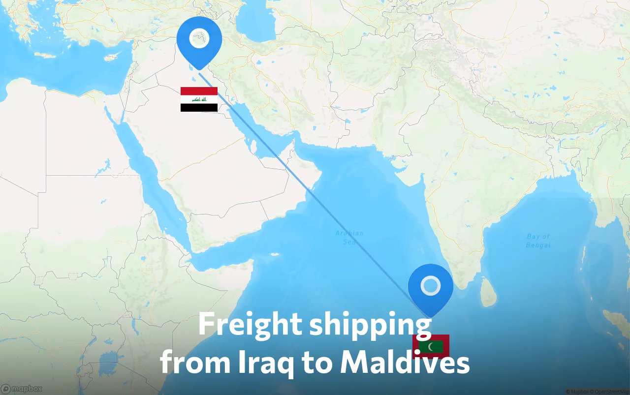 Shipping route from Iraq to Maldives