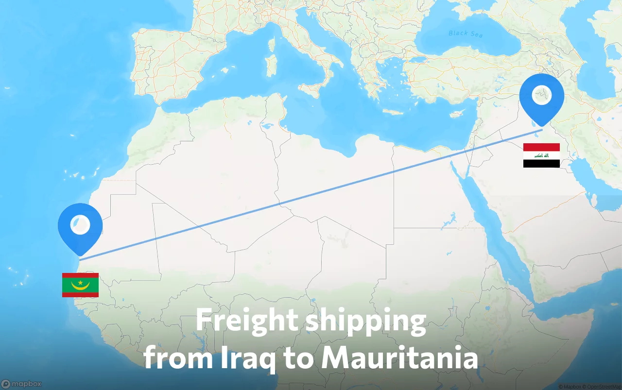 Shipping route from Iraq to Mauritania