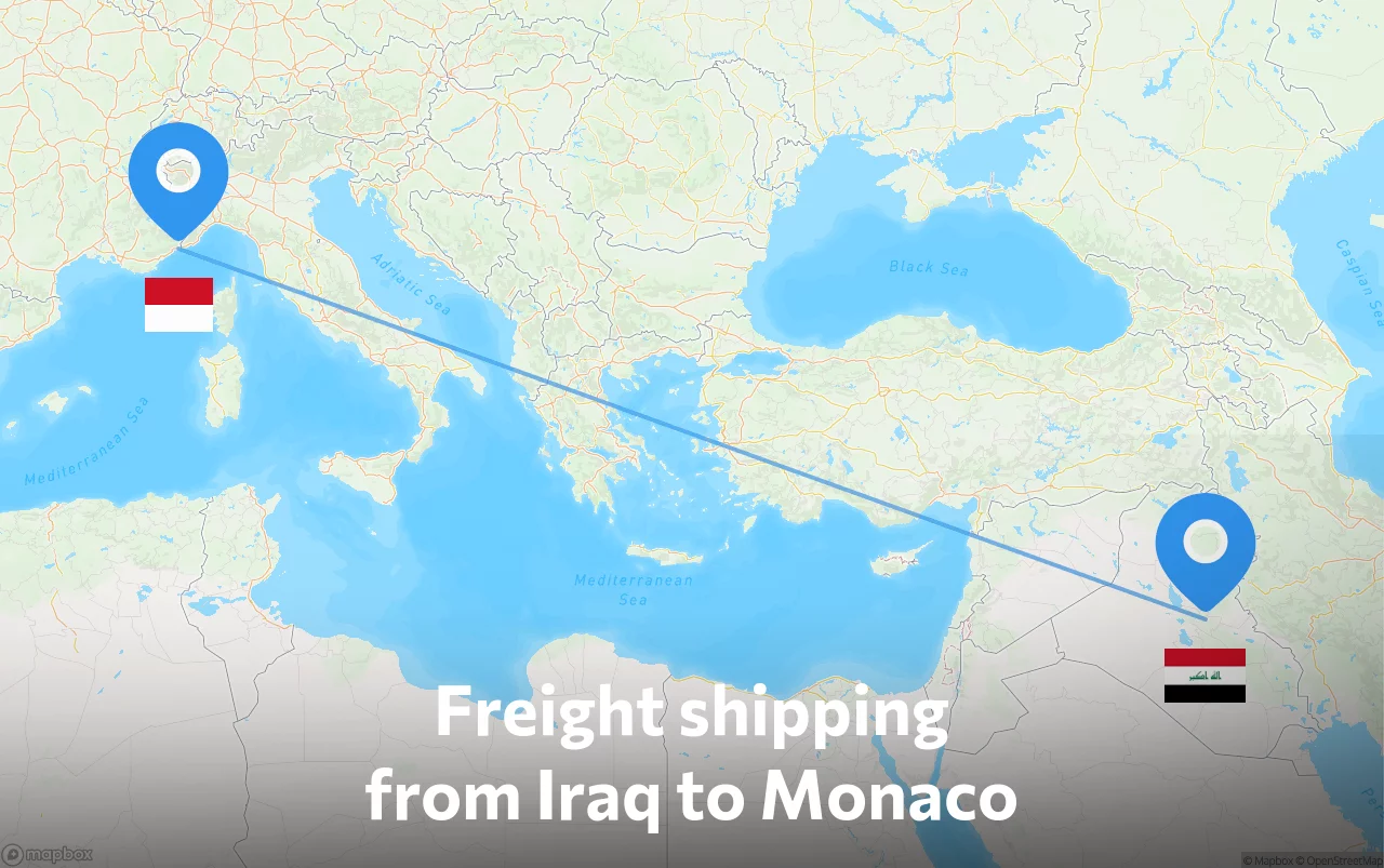 Shipping route from Iraq to Monaco