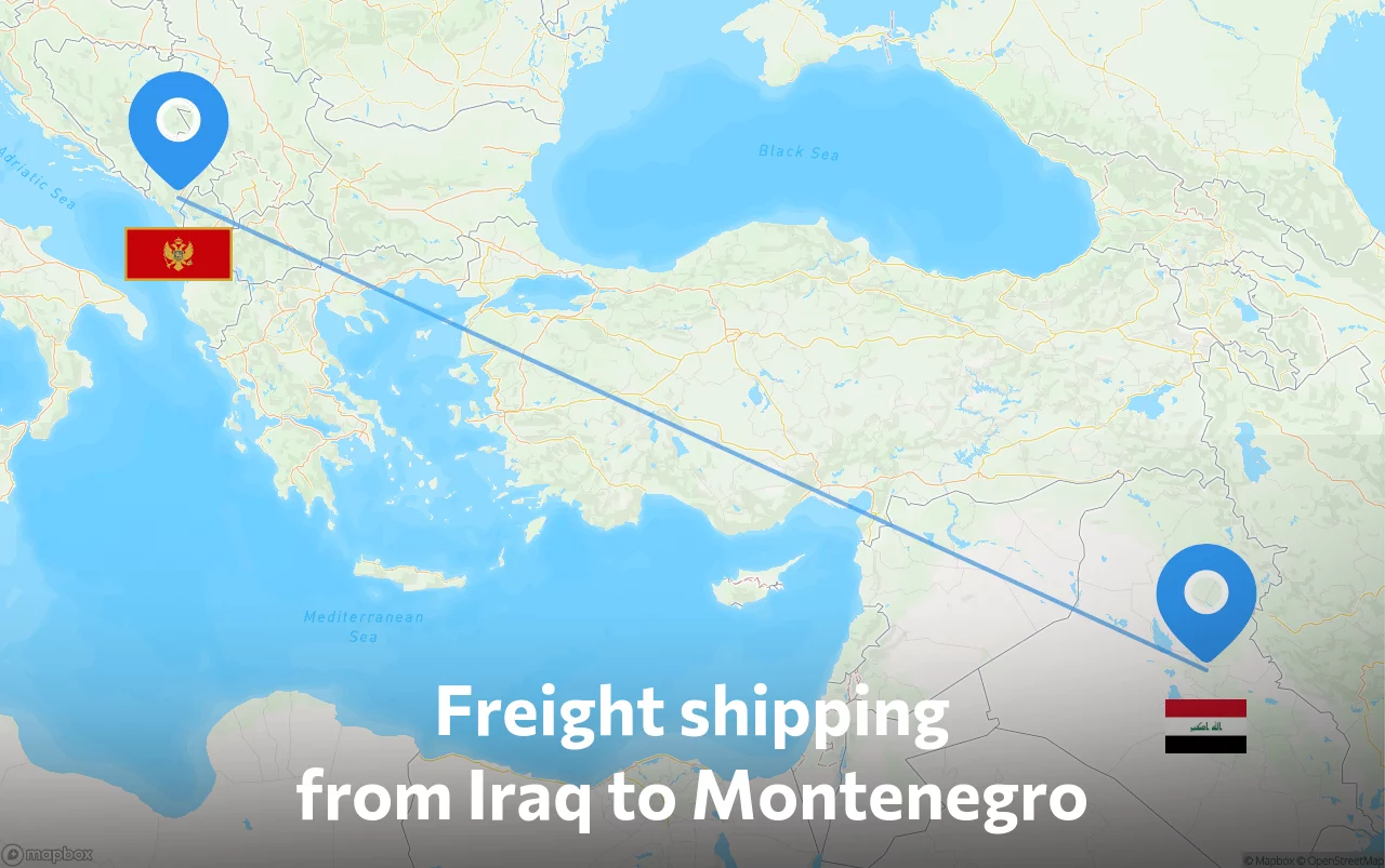 Shipping route from Iraq to Montenegro