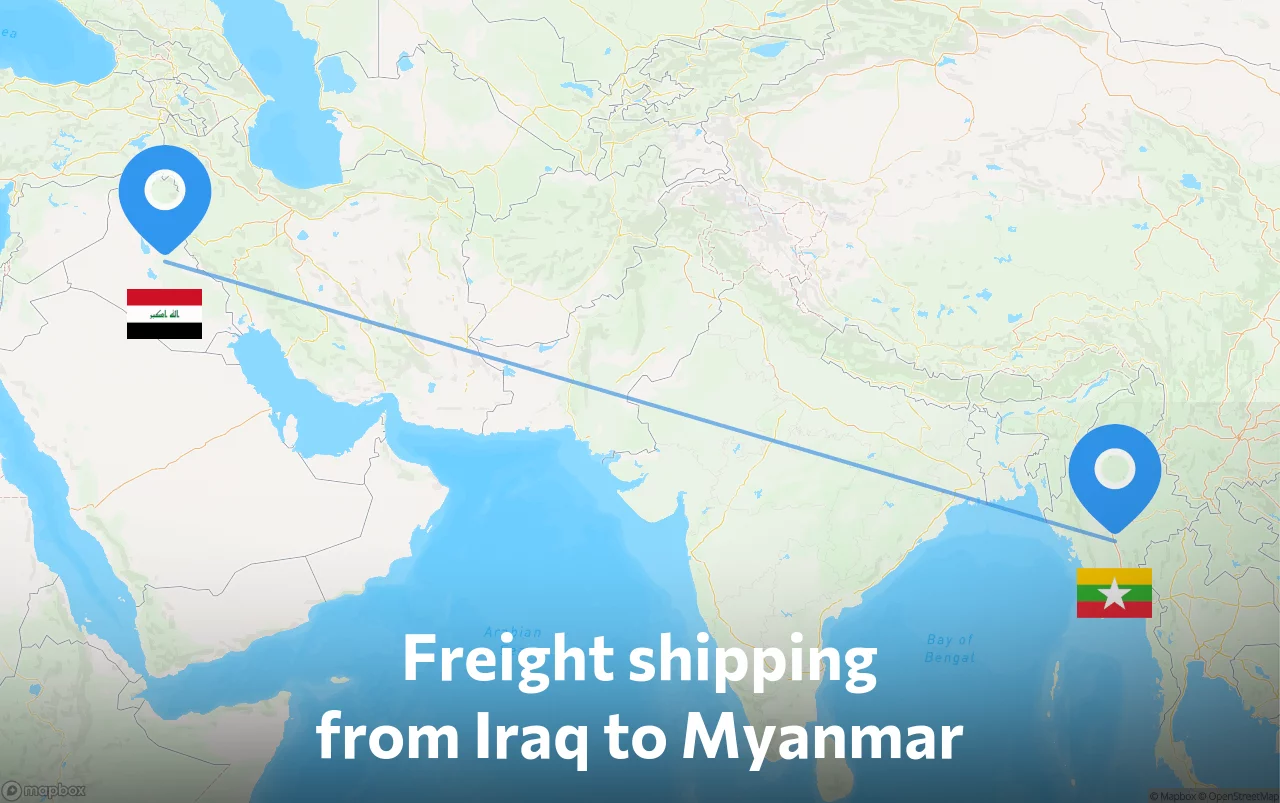 Shipping route from Iraq to Myanmar