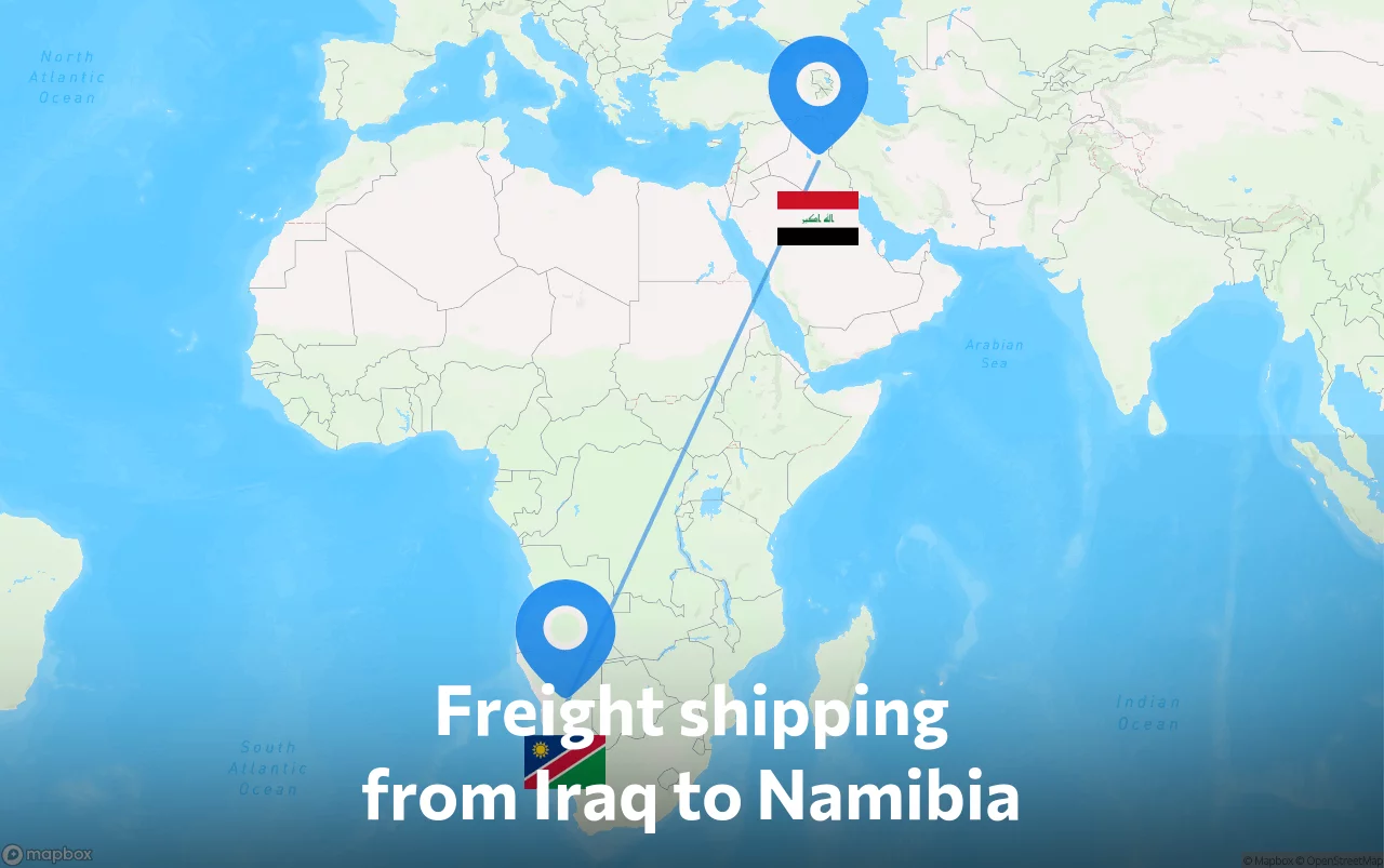 Shipping route from Iraq to Namibia