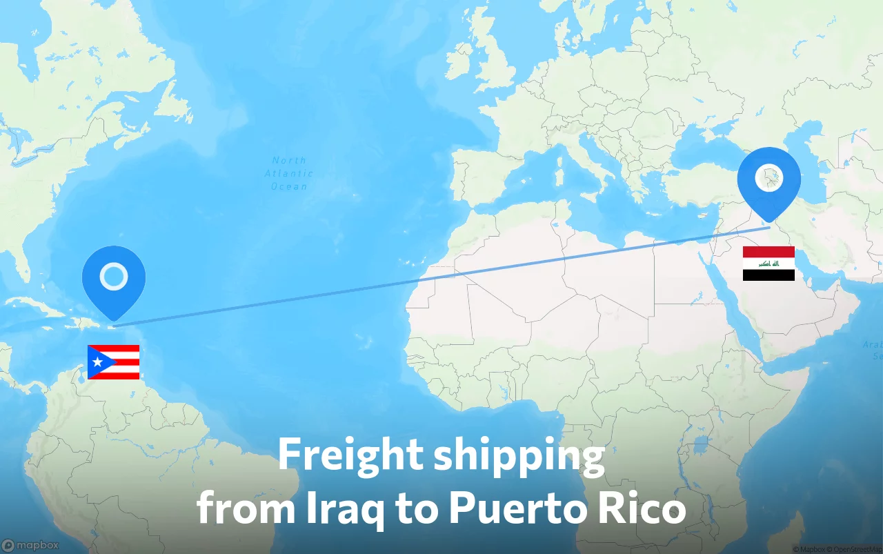 Shipping route from Iraq to Puerto Rico