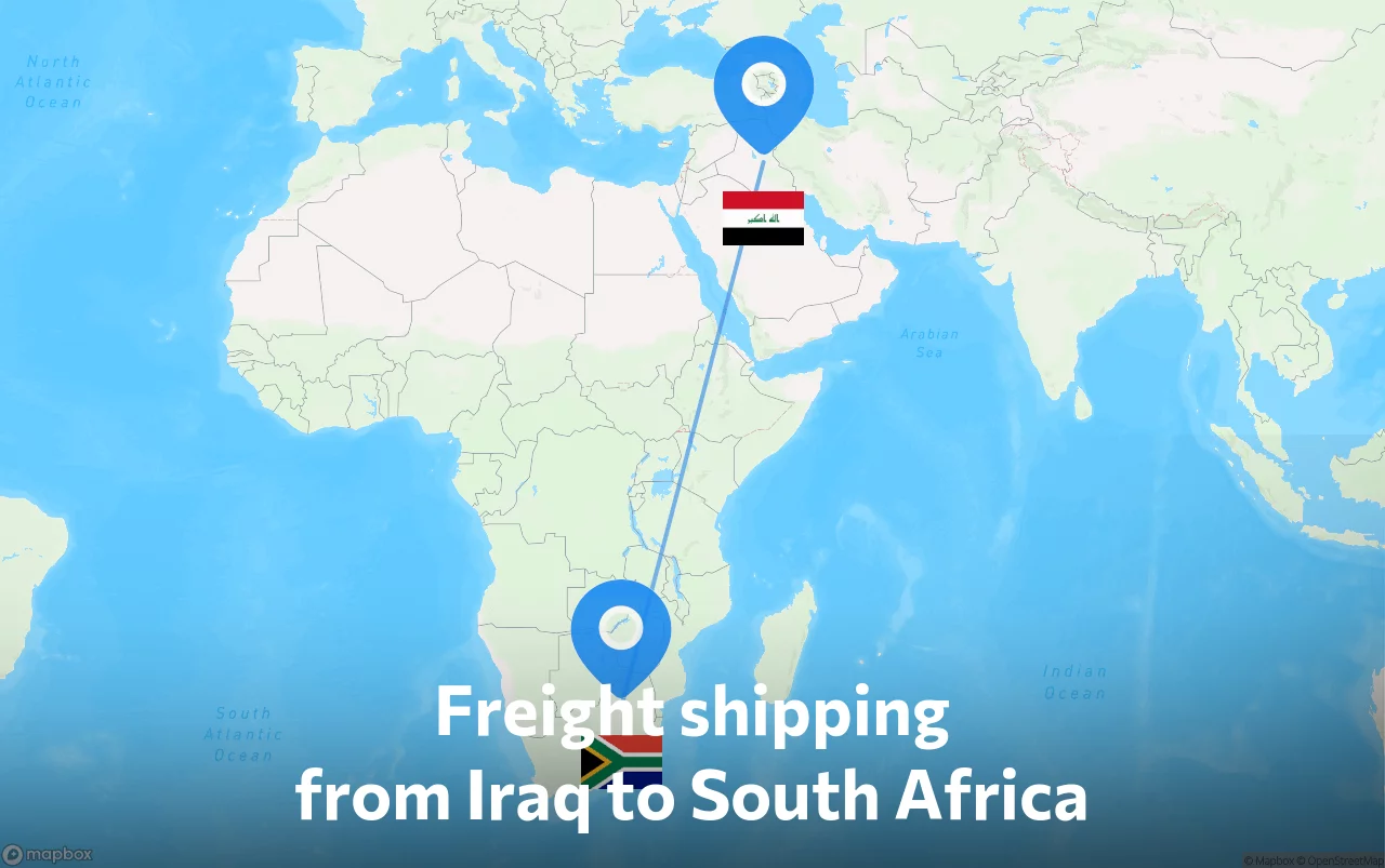 Shipping route from Iraq to South Africa