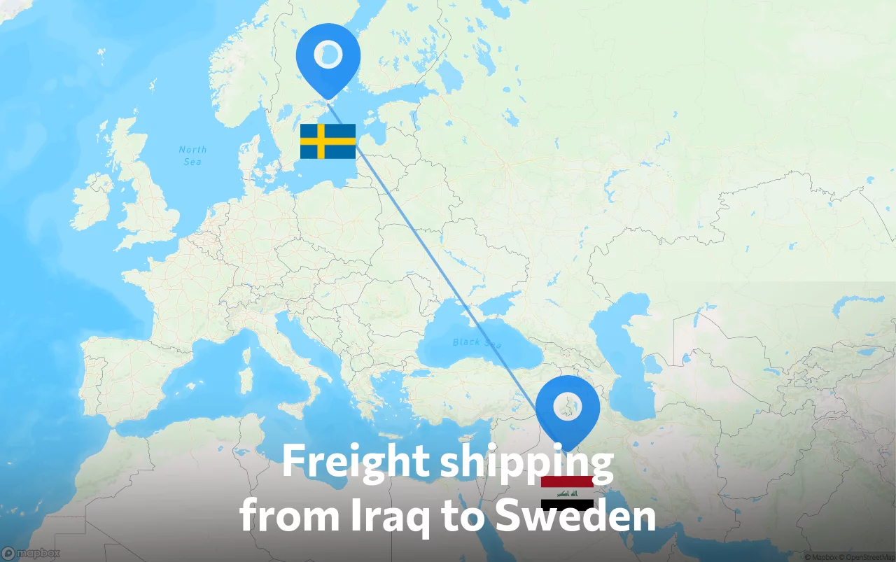Shipping route from Iraq to Sweden