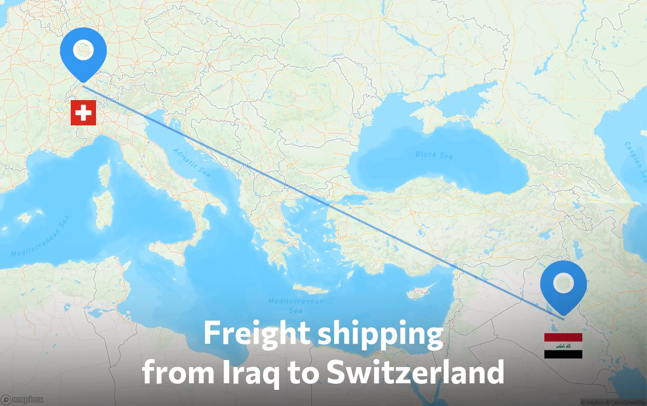 Shipping route from Iraq to Switzerland