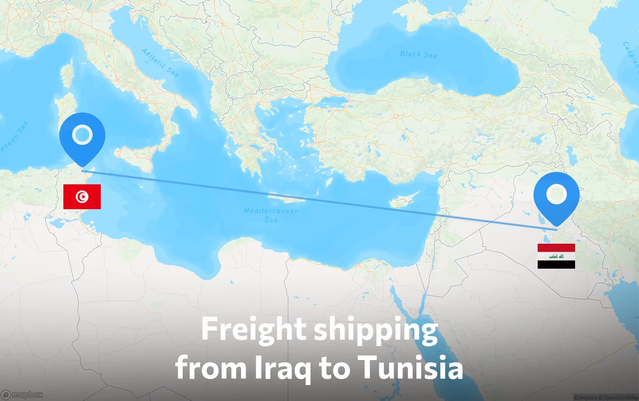 Shipping route from Iraq to Tunisia