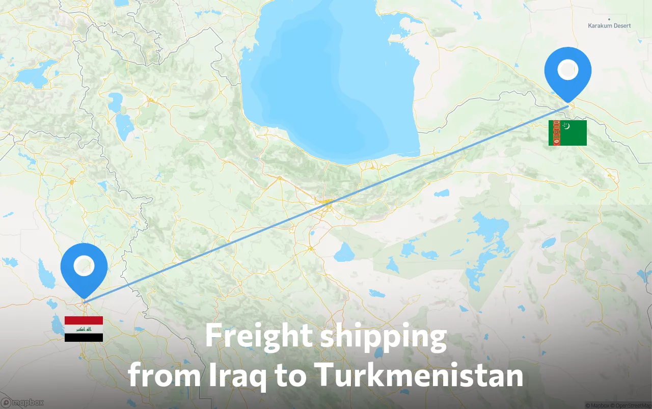 Shipping route from Iraq to Turkmenistan