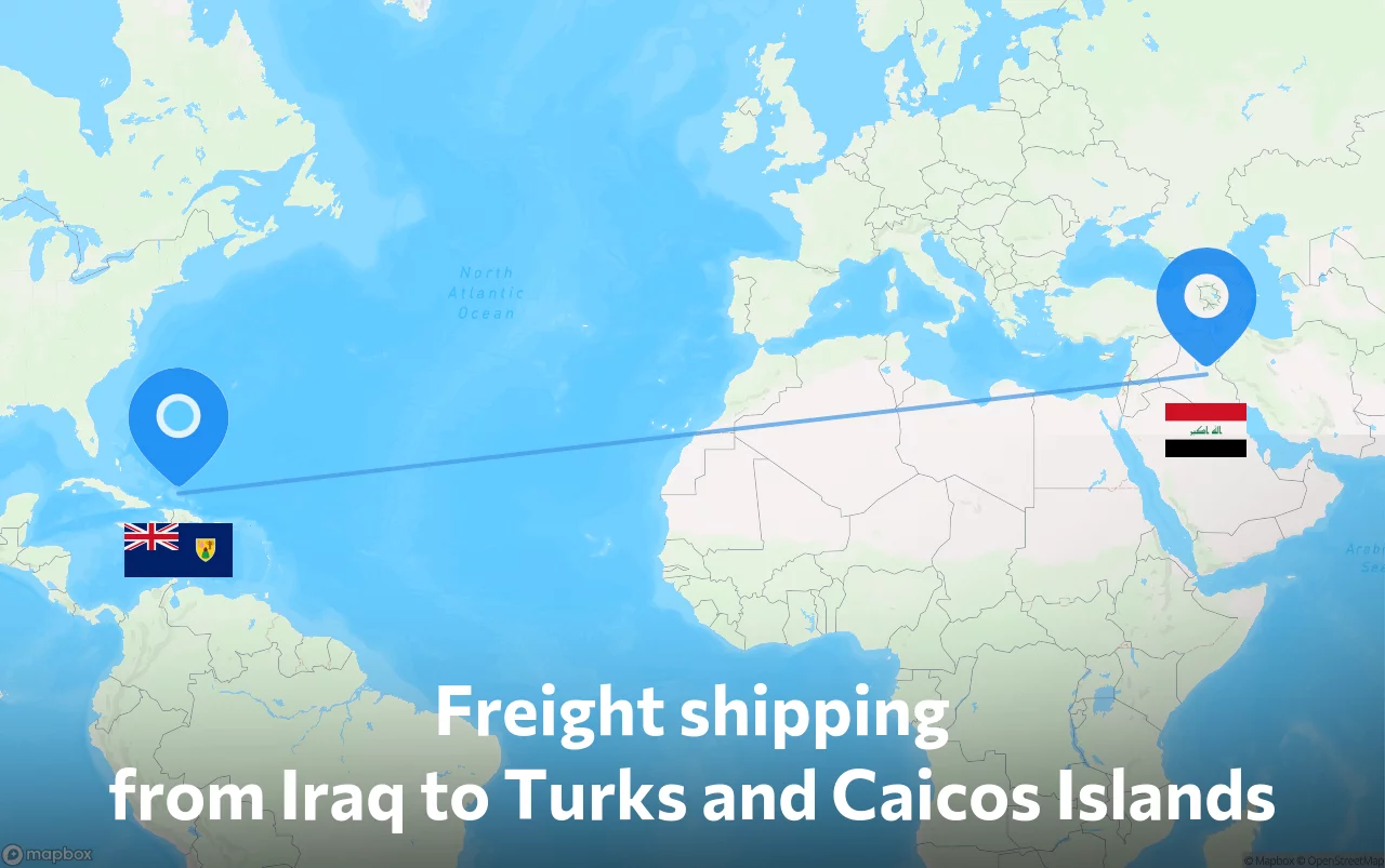 Shipping route from Iraq to Turks and Caicos Islands
