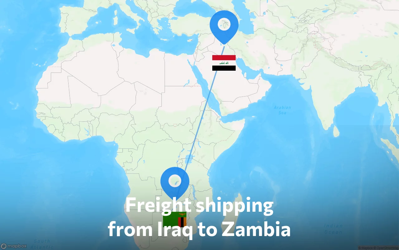Shipping route from Iraq to Zambia