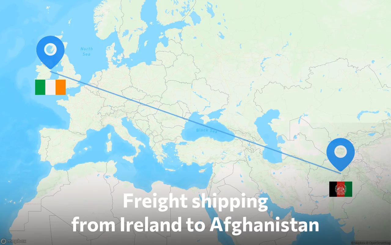 Shipping route from Ireland to Afghanistan