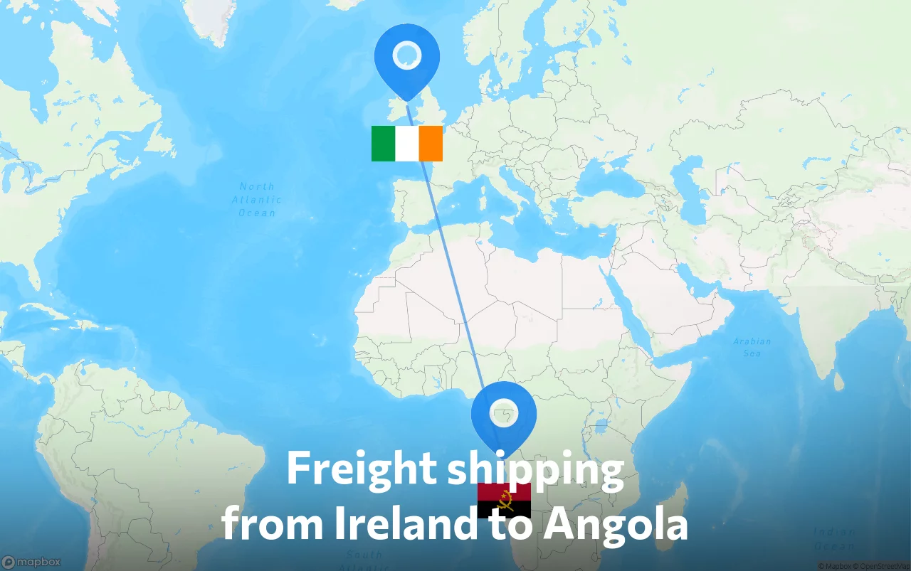 Shipping route from Ireland to Angola
