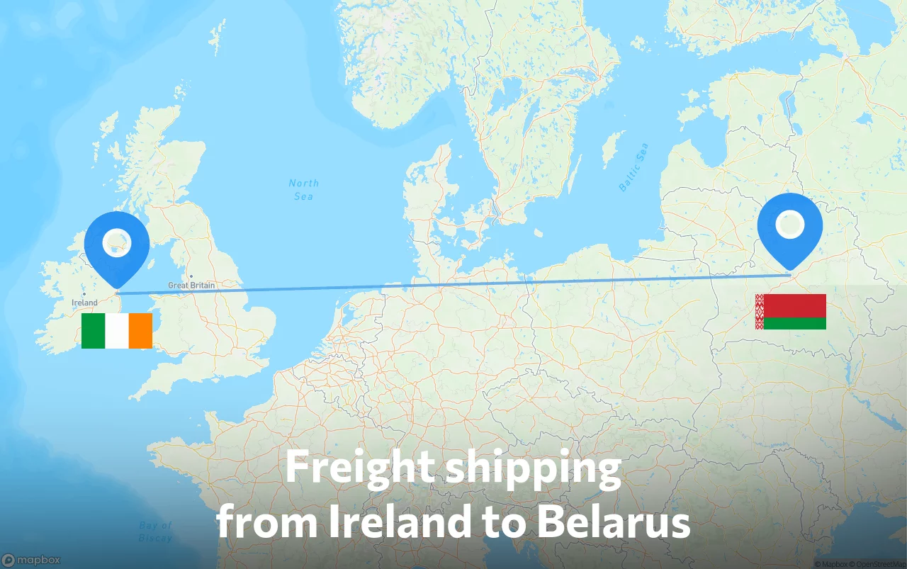 Shipping route from Ireland to Belarus