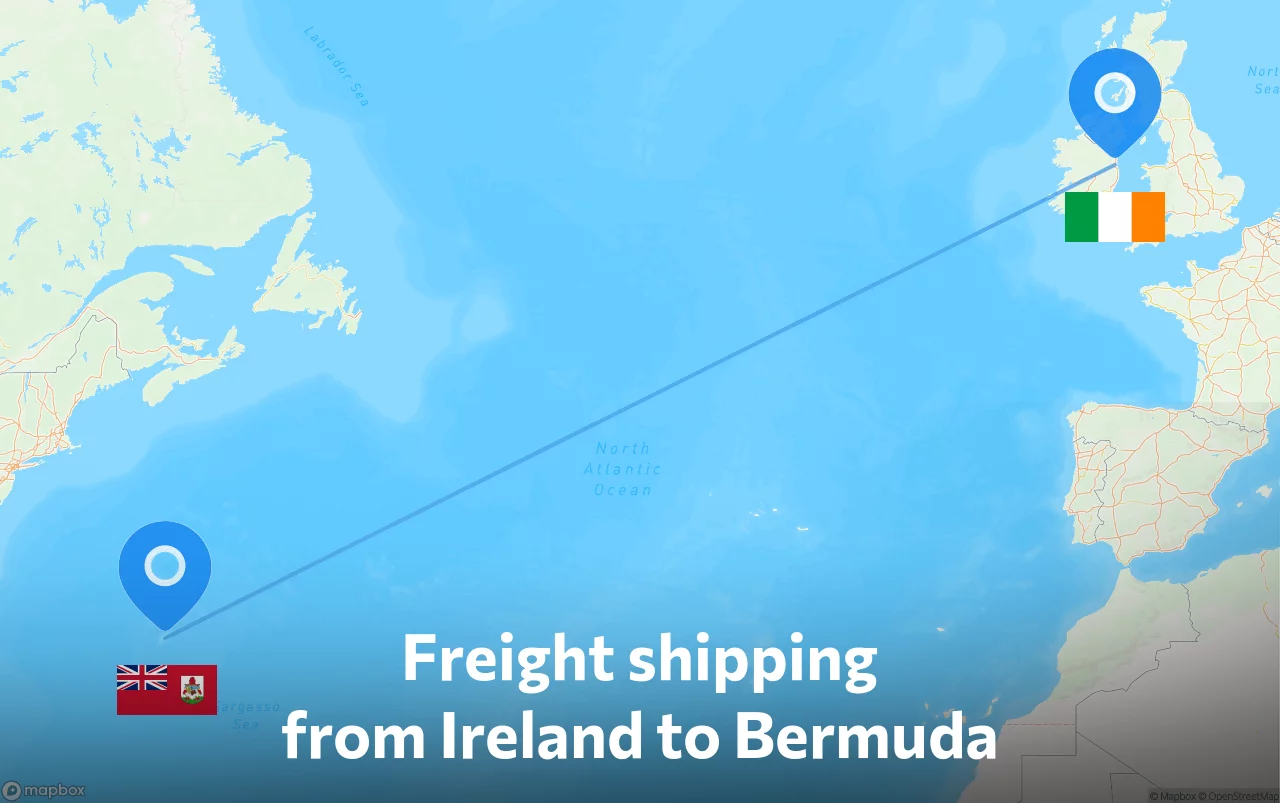 Shipping route from Ireland to Bermuda