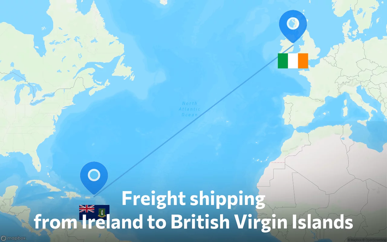 Shipping route from Ireland to British Virgin Islands