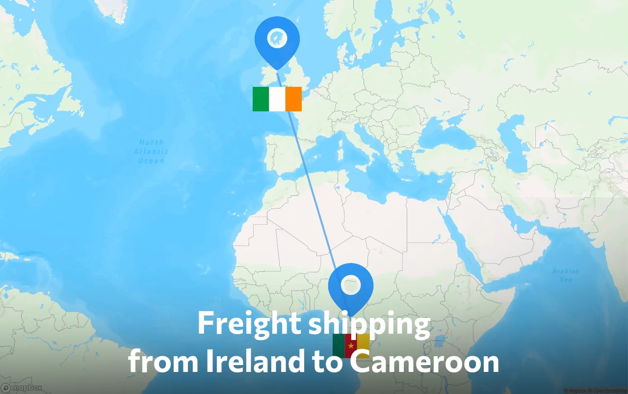 Shipping route from Ireland to Cameroon