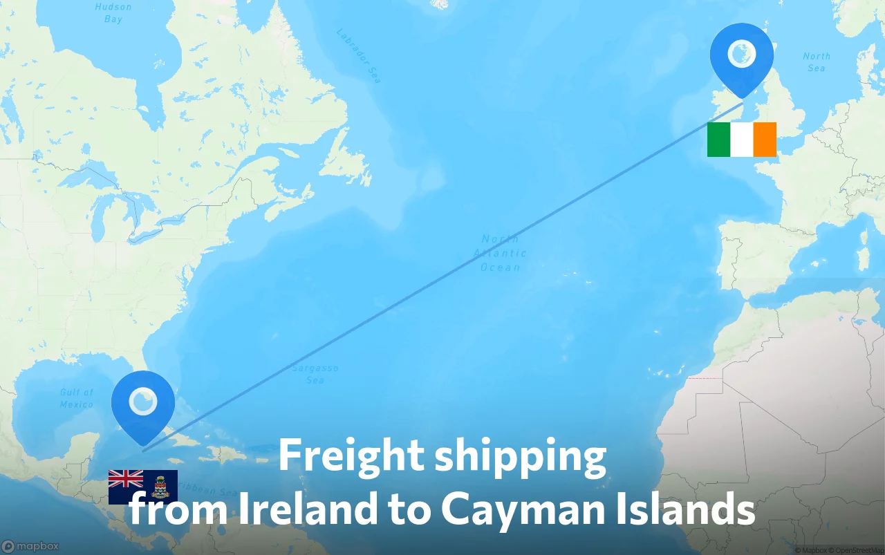 Shipping route from Ireland to Cayman Islands