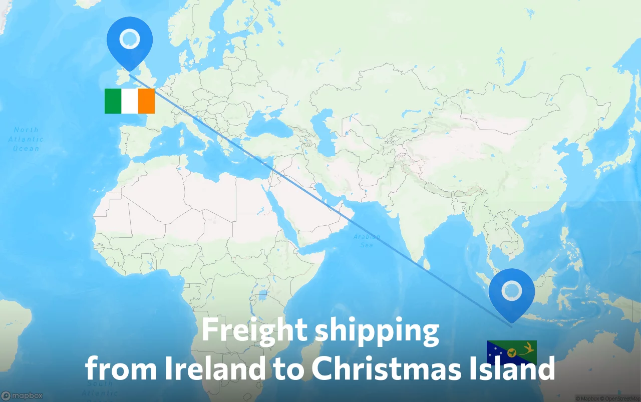 Shipping route from Ireland to Christmas Island