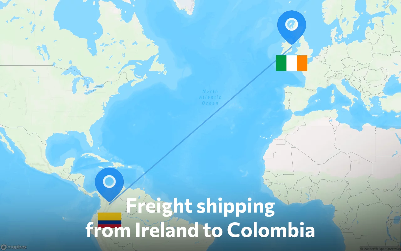 Shipping route from Ireland to Colombia