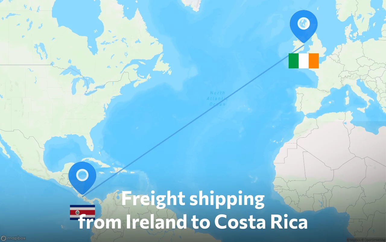 Shipping route from Ireland to Costa Rica