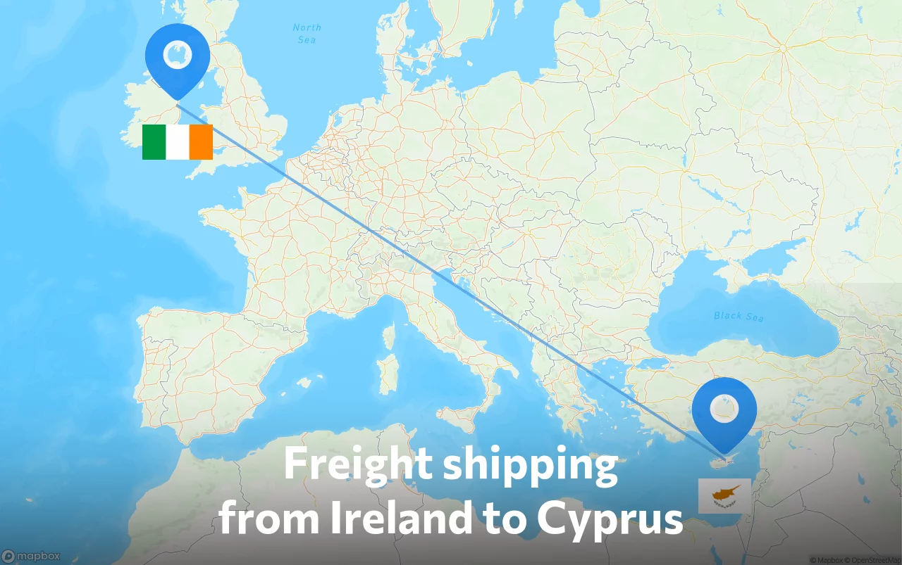 Shipping route from Ireland to Cyprus