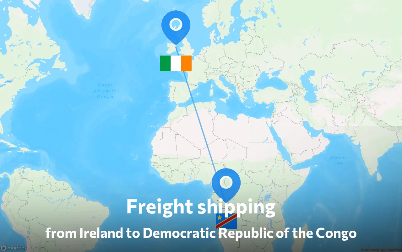 Shipping route from Ireland to Democratic Republic of the Congo