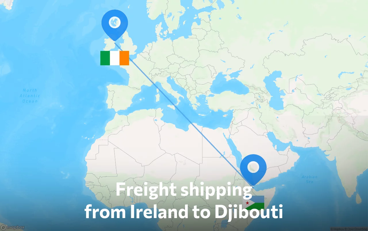 Shipping route from Ireland to Djibouti