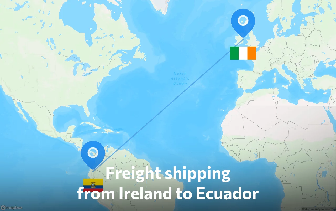 Shipping route from Ireland to Ecuador