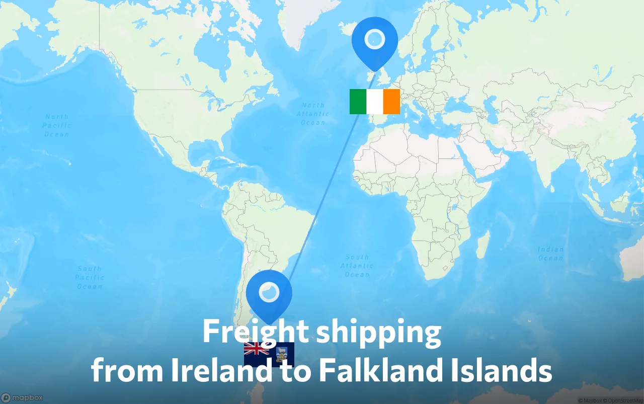 Shipping route from Ireland to Falkland Islands