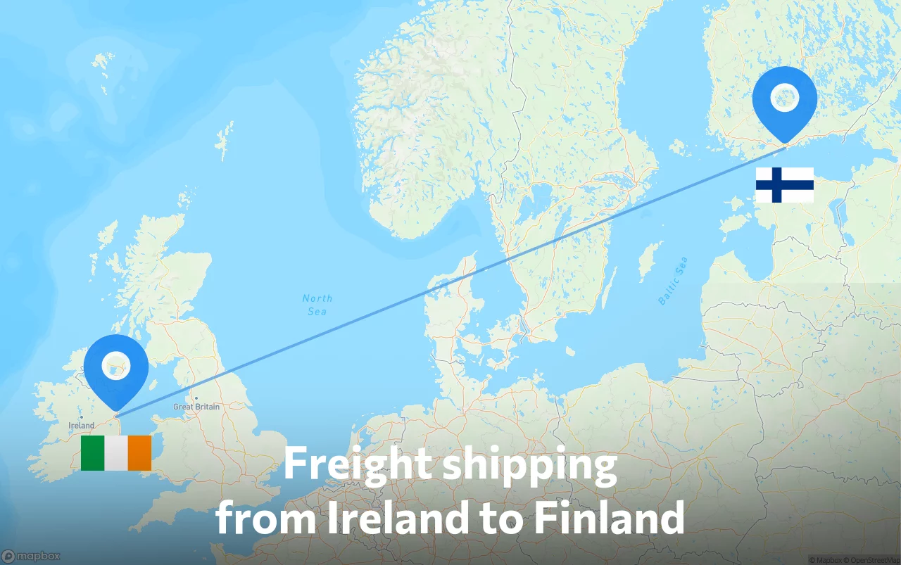 Shipping route from Ireland to Finland