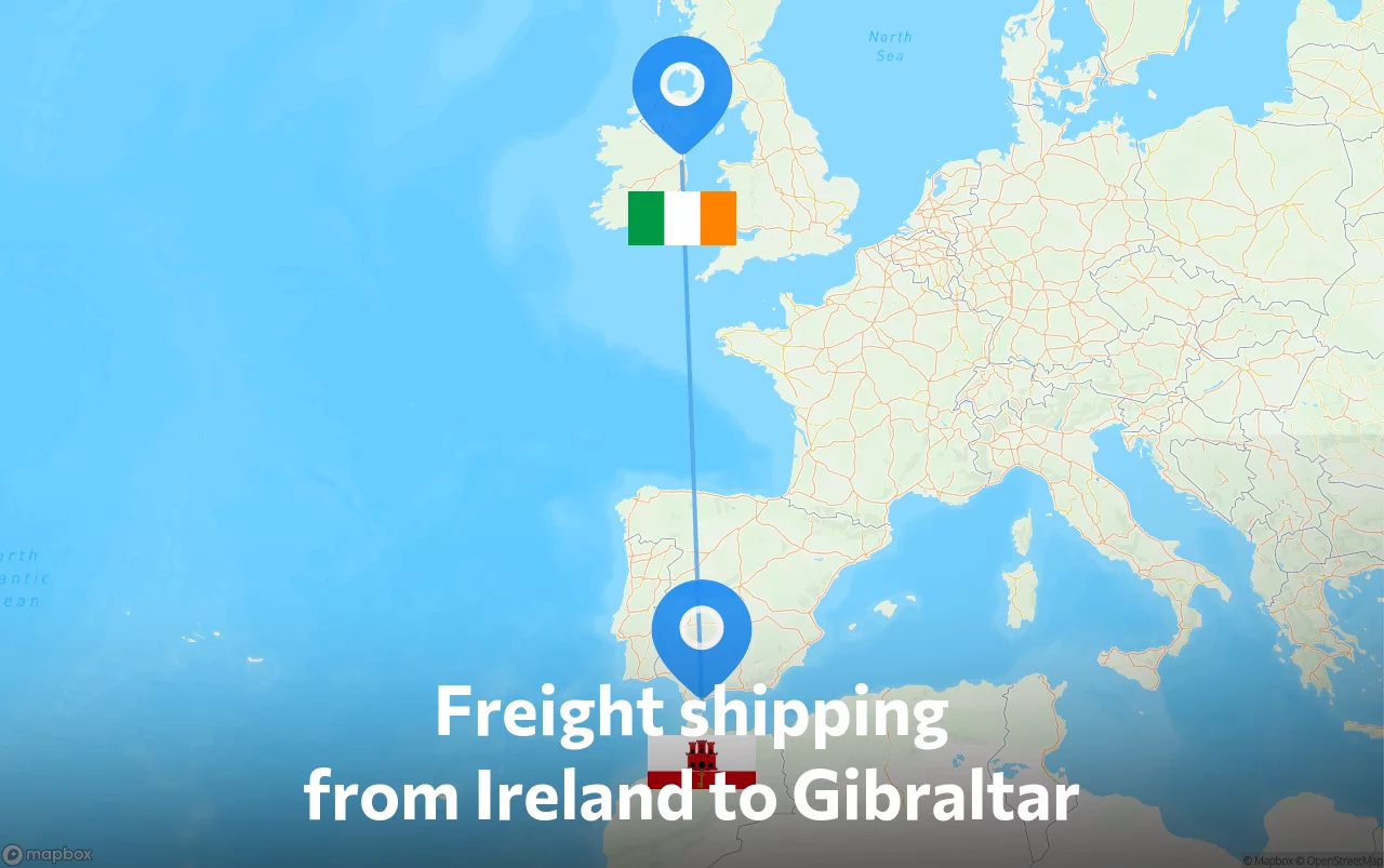 Shipping route from Ireland to Gibraltar