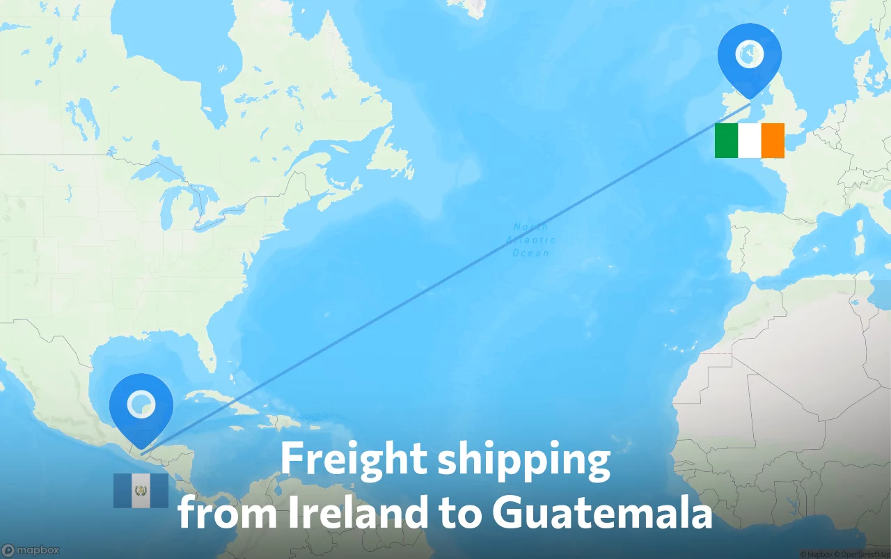 Shipping route from Ireland to Guatemala