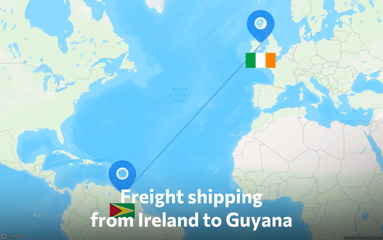 Shipping route from Ireland to Guyana