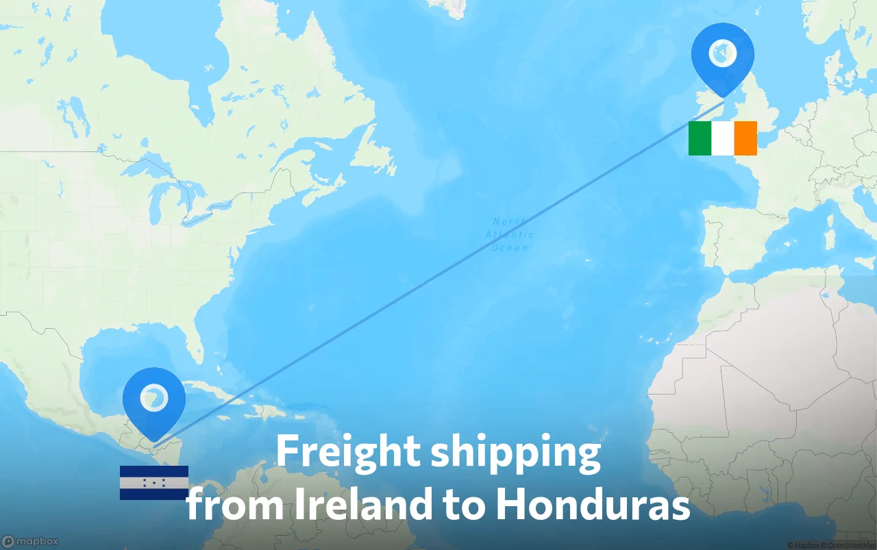 Shipping route from Ireland to Honduras