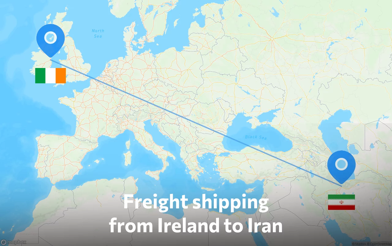 Shipping route from Ireland to Iran