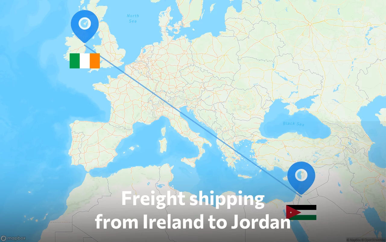 Shipping route from Ireland to Jordan