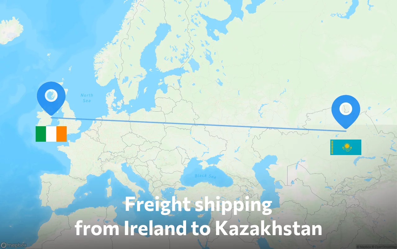 Shipping route from Ireland to Kazakhstan