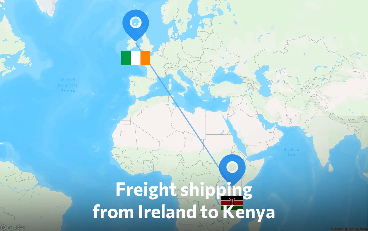 Shipping route from Ireland to Kenya