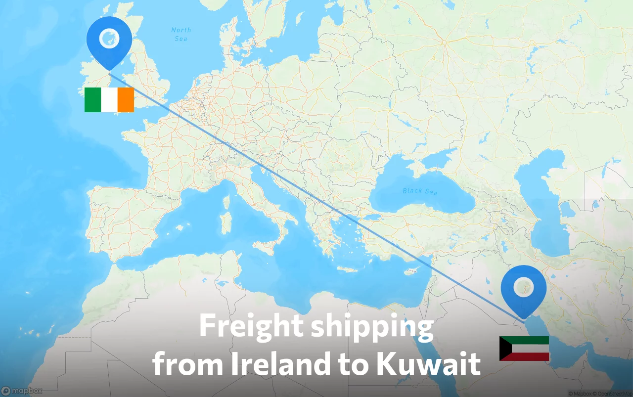 Shipping route from Ireland to Kuwait