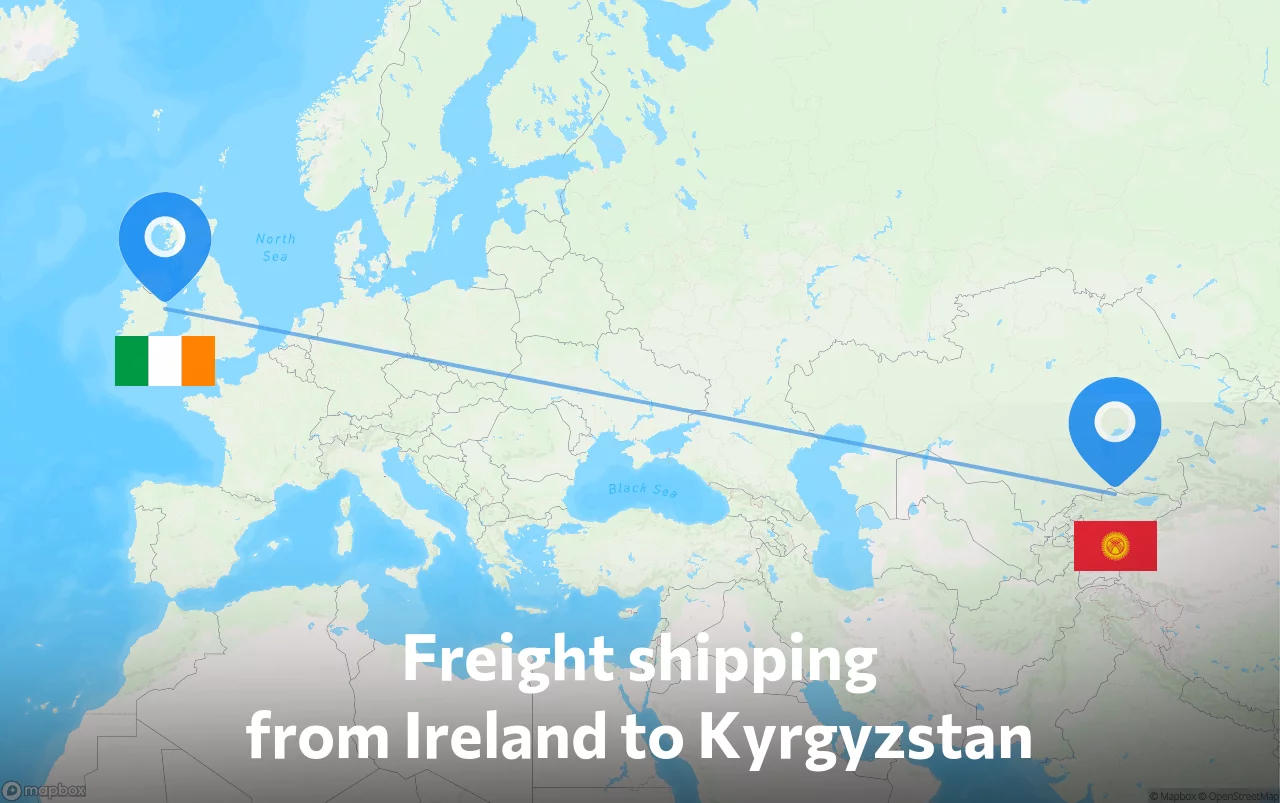 Shipping route from Ireland to Kyrgyzstan