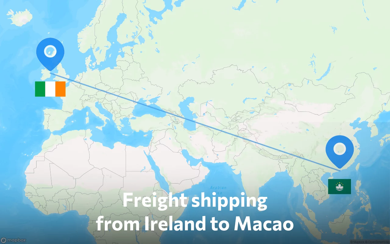 Shipping route from Ireland to Macao
