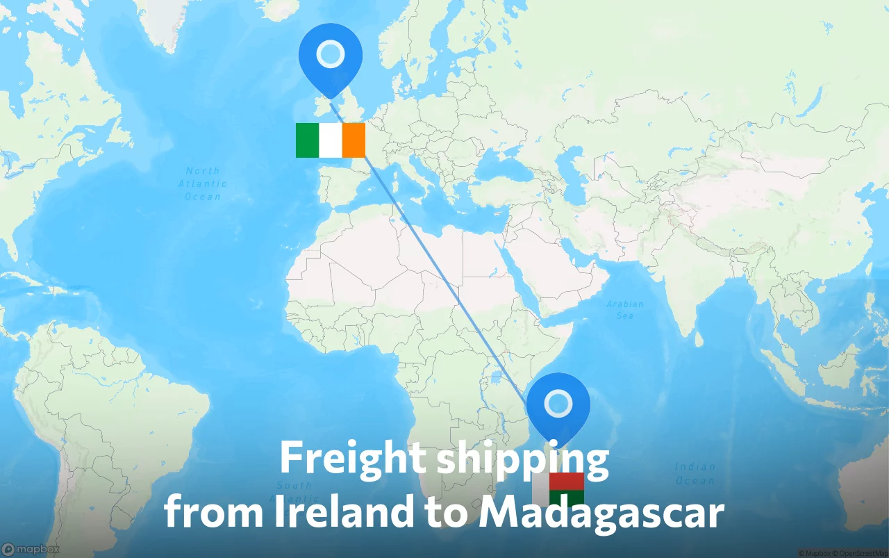 Shipping route from Ireland to Madagascar