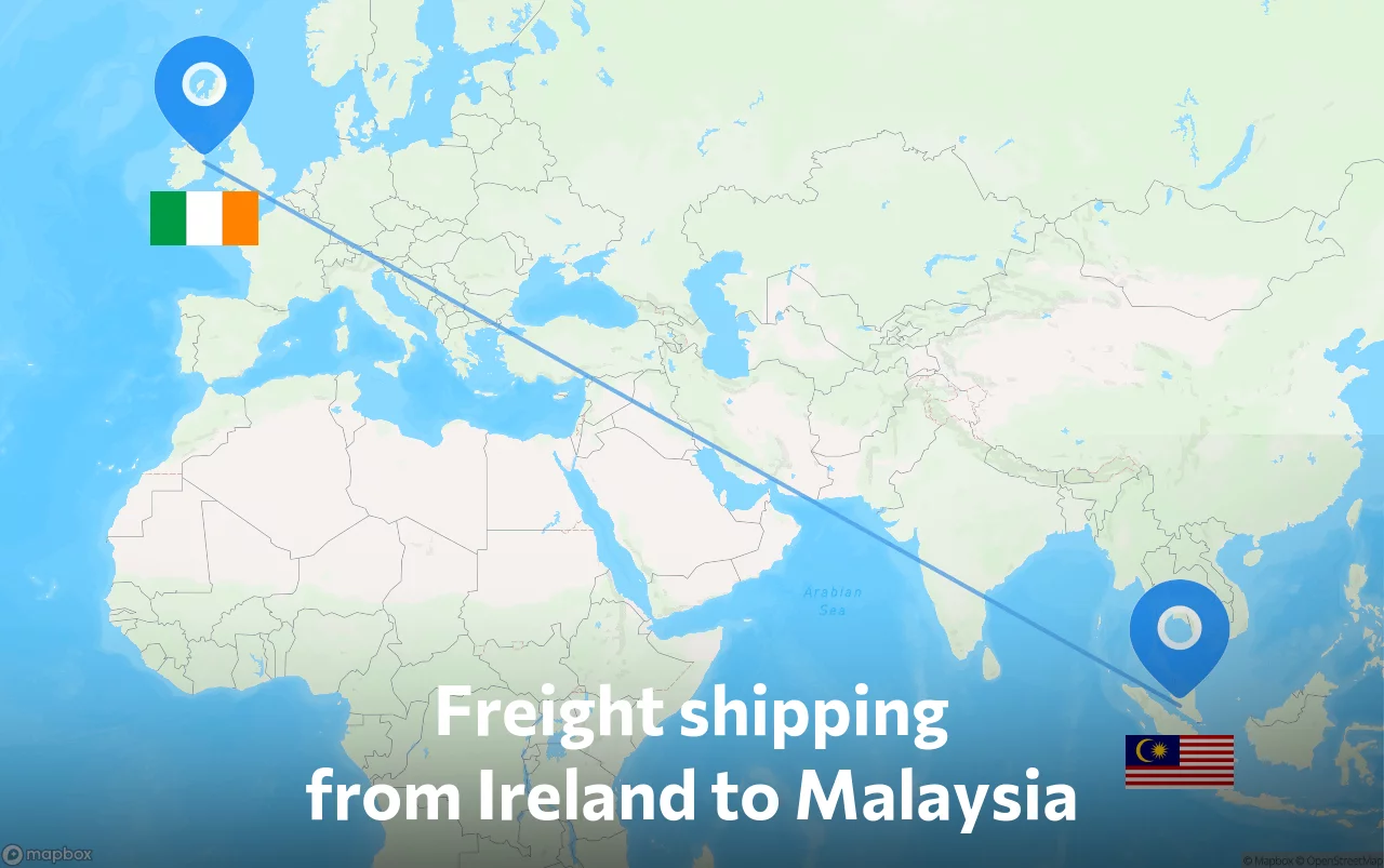 Shipping route from Ireland to Malaysia