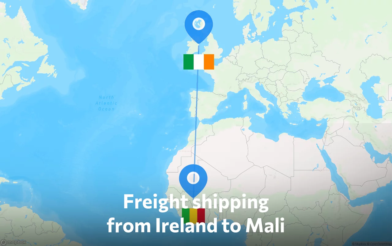 Shipping route from Ireland to Mali