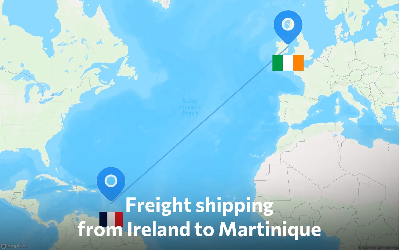 Shipping route from Ireland to Martinique