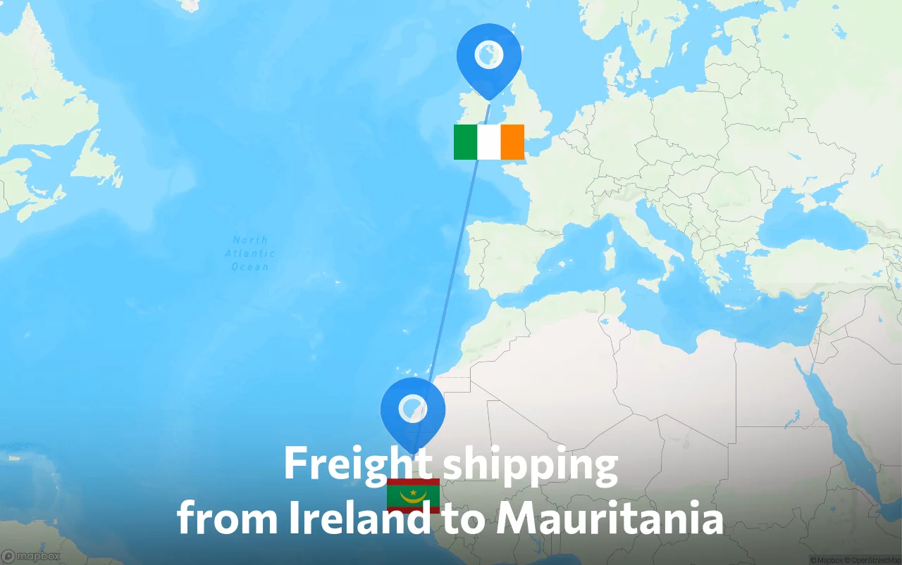 Shipping route from Ireland to Mauritania