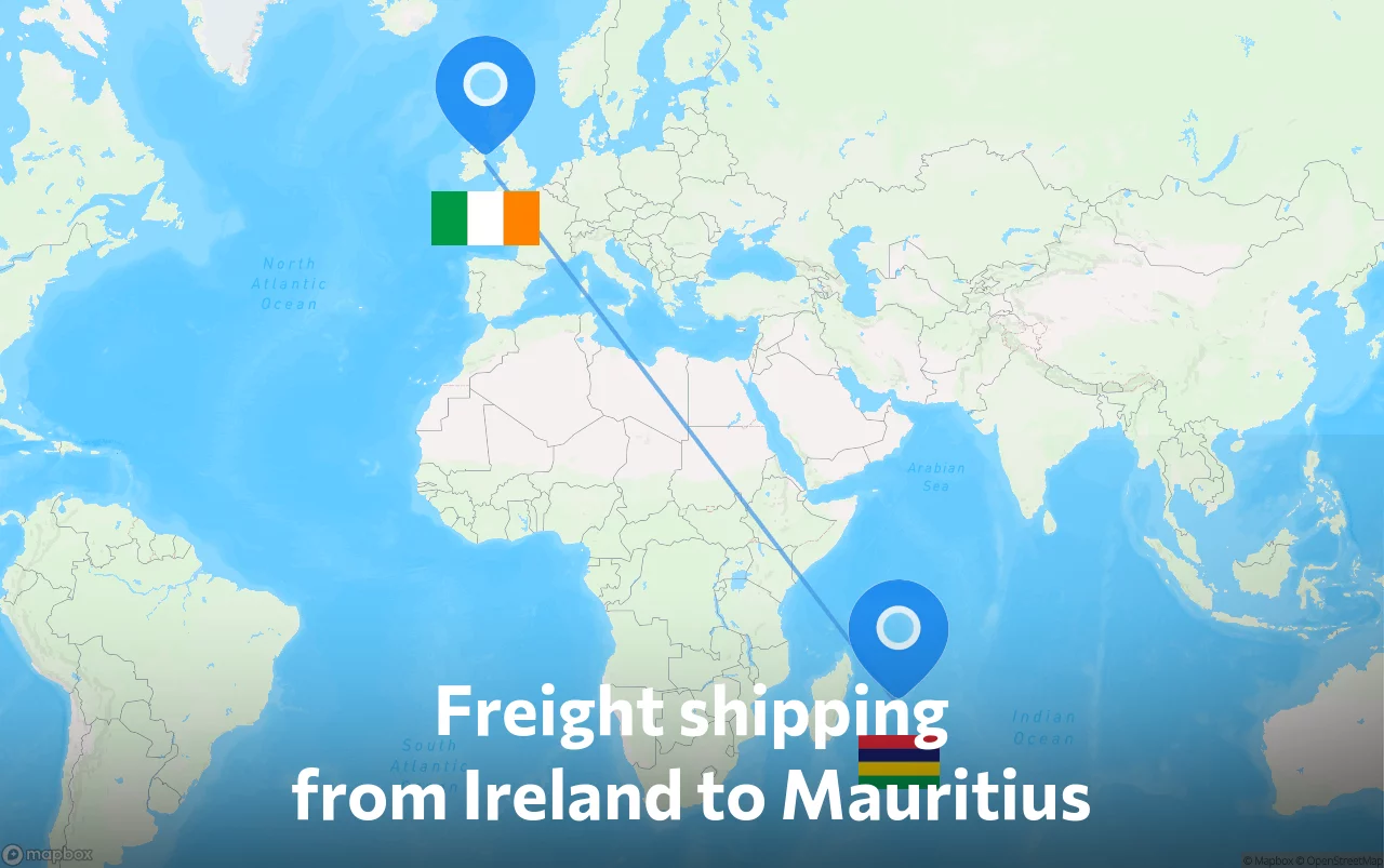 Shipping route from Ireland to Mauritius