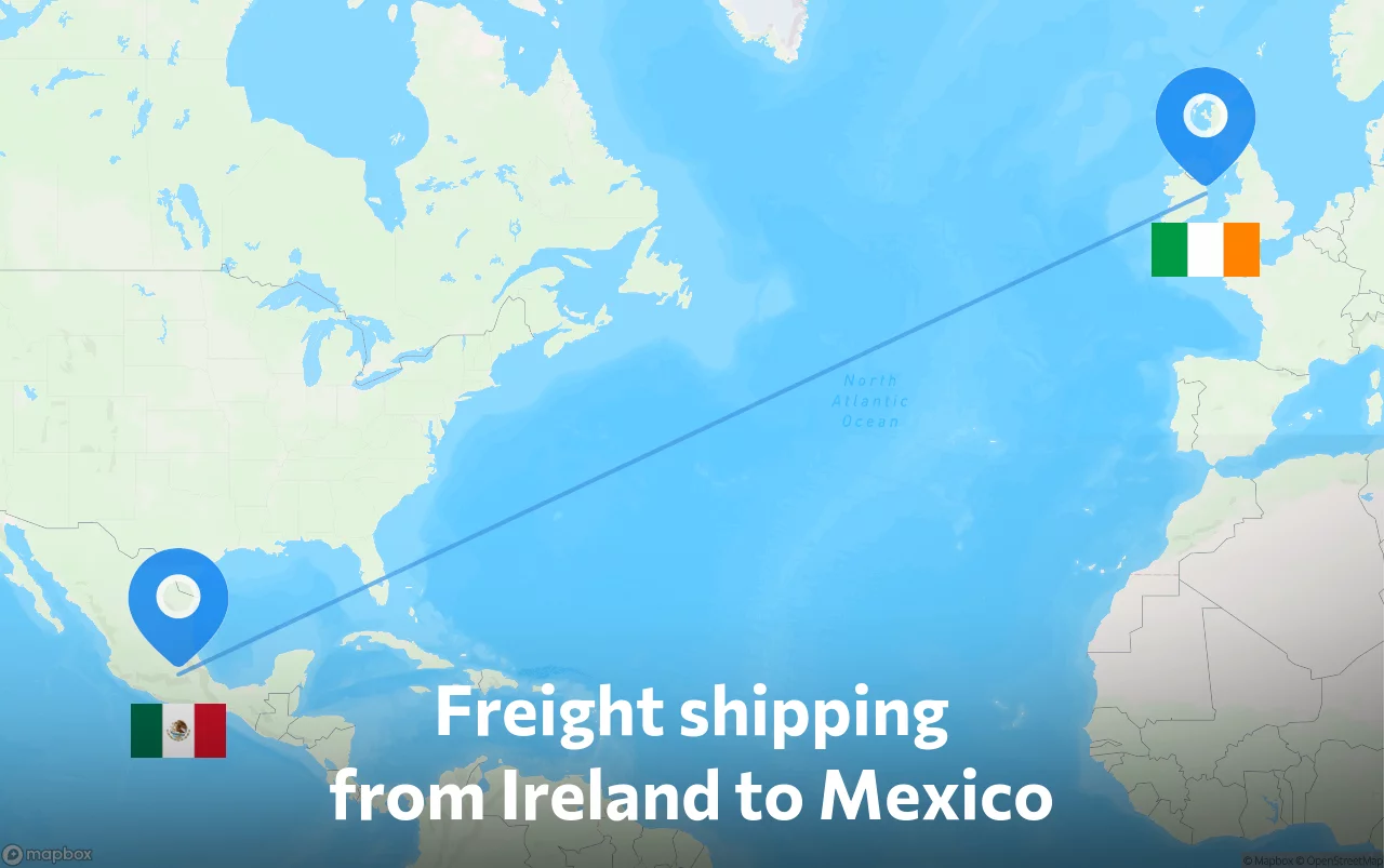 Shipping route from Ireland to Mexico
