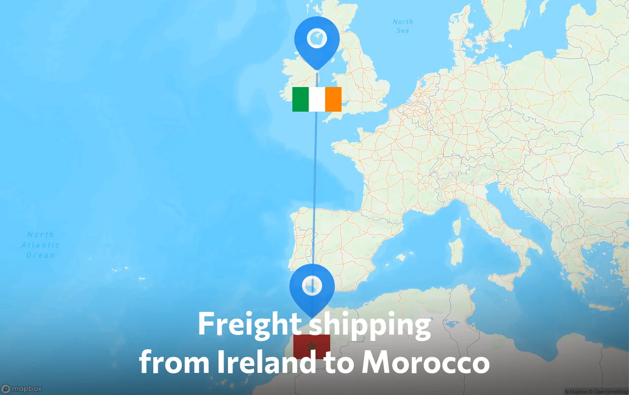 Shipping route from Ireland to Morocco