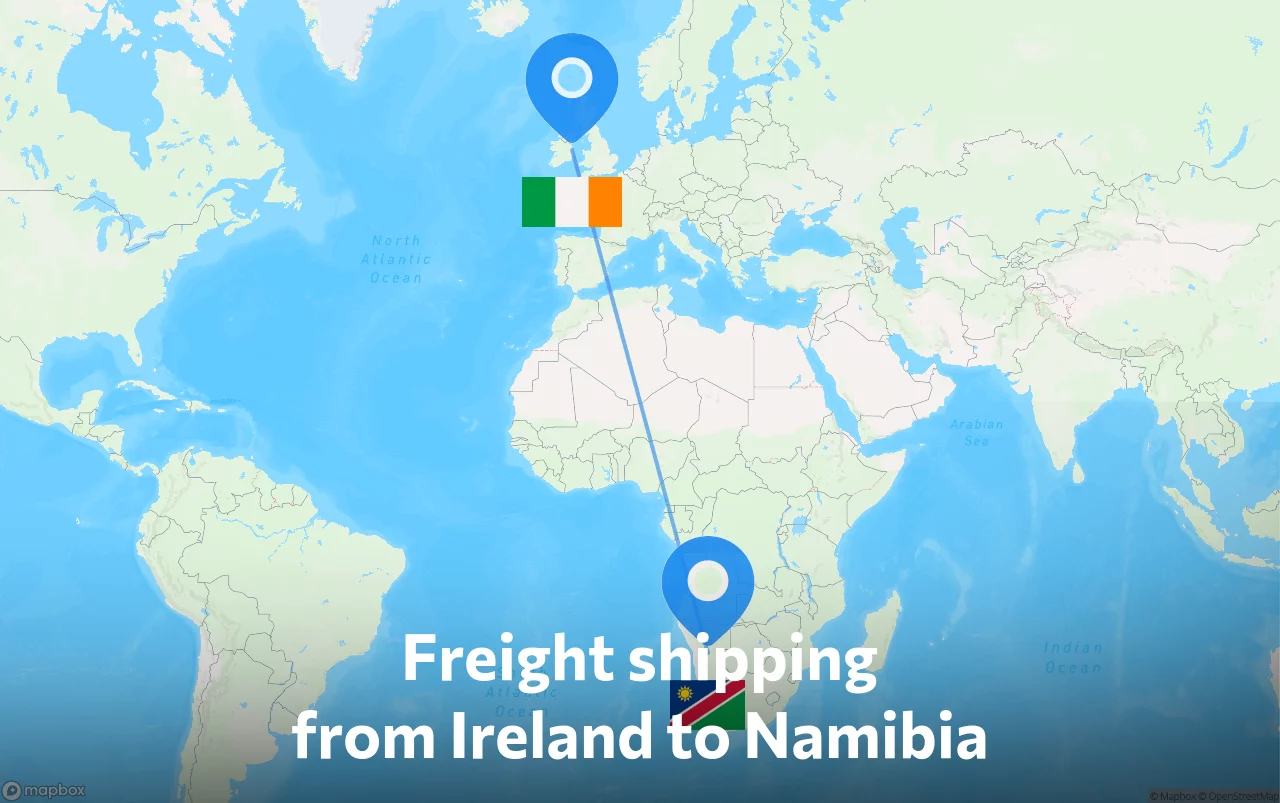 Shipping route from Ireland to Namibia